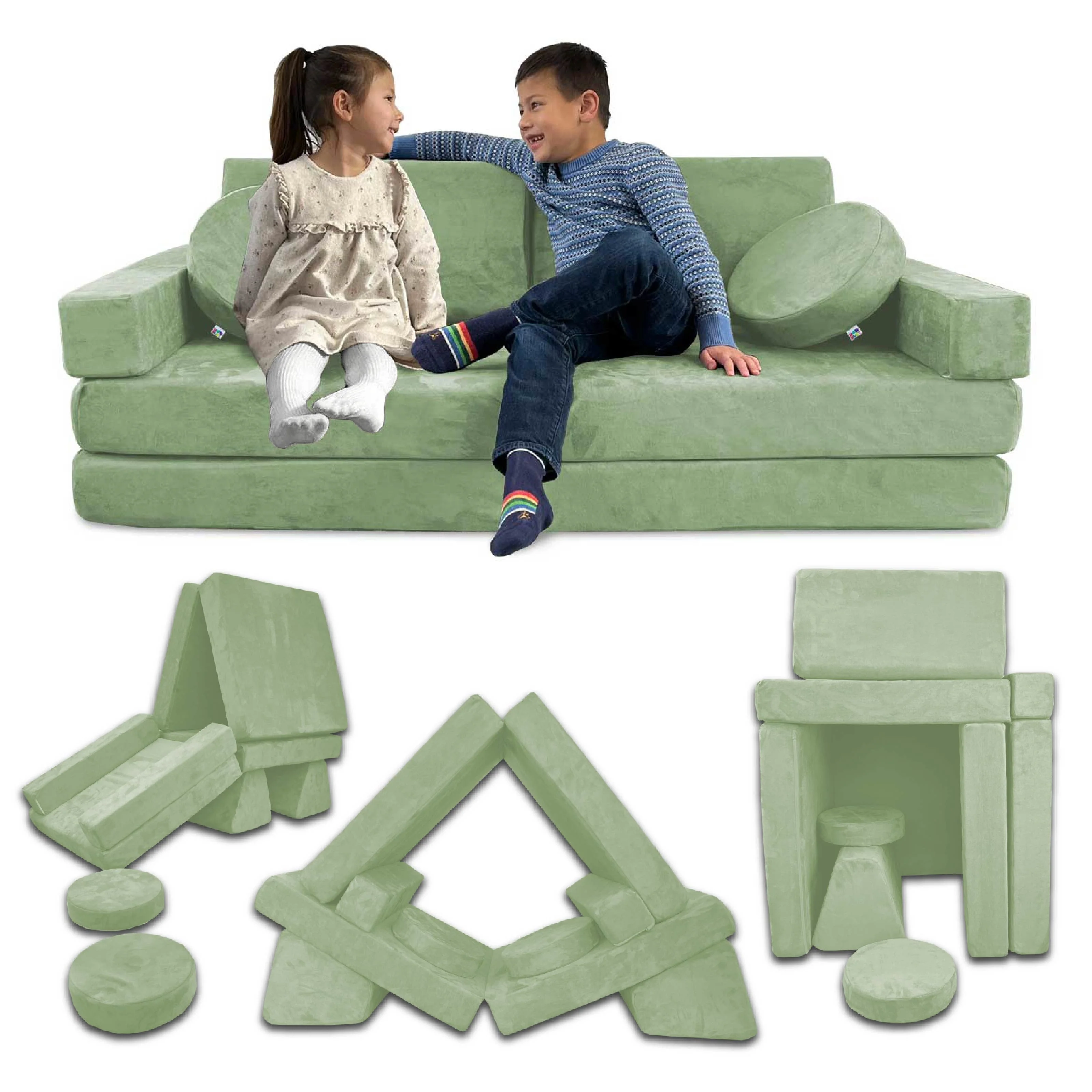 10 Piece Soft Modular Microsuede Foam Kids Play Couch - Image 15