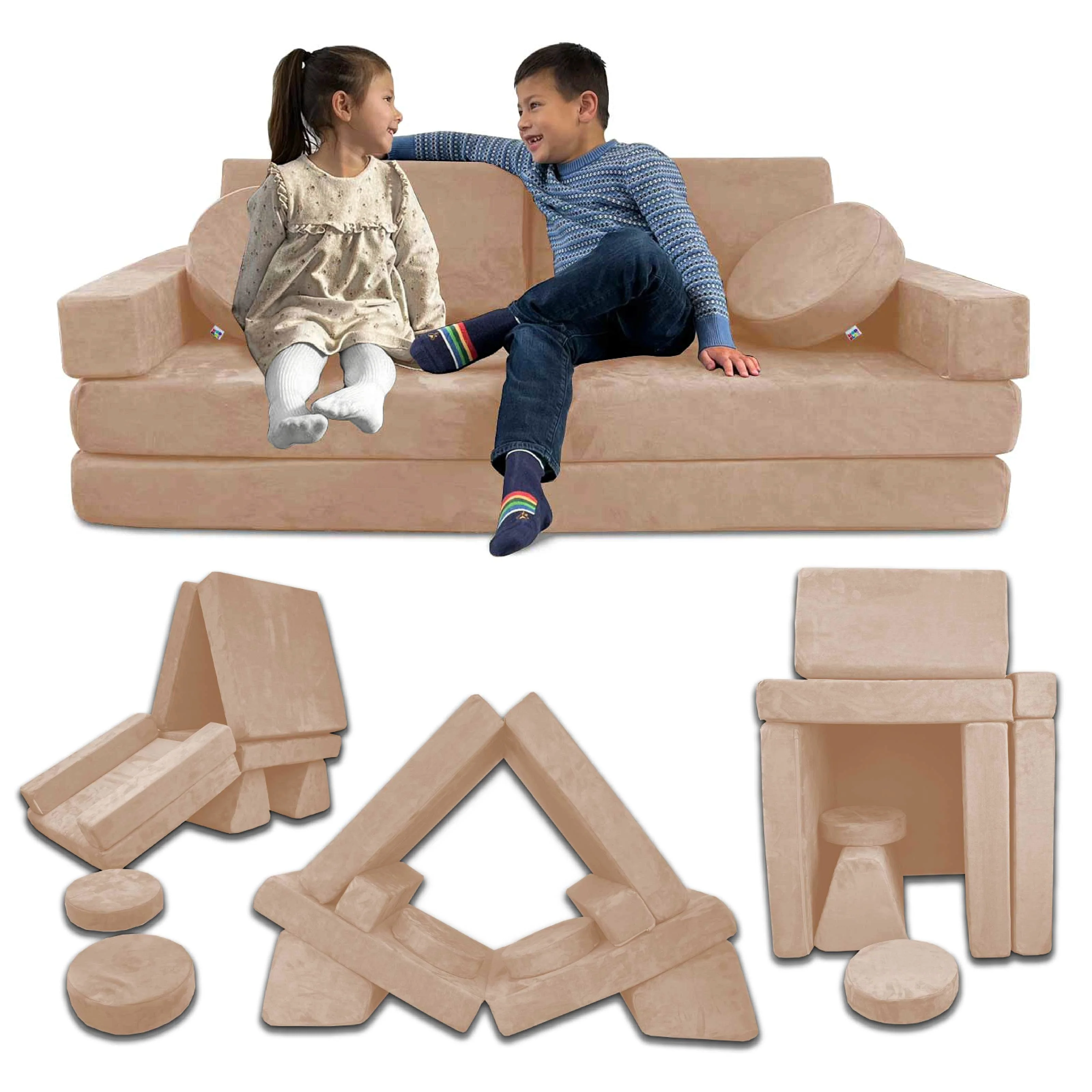 10 Piece Soft Modular Microsuede Foam Kids Play Couch - Image 23