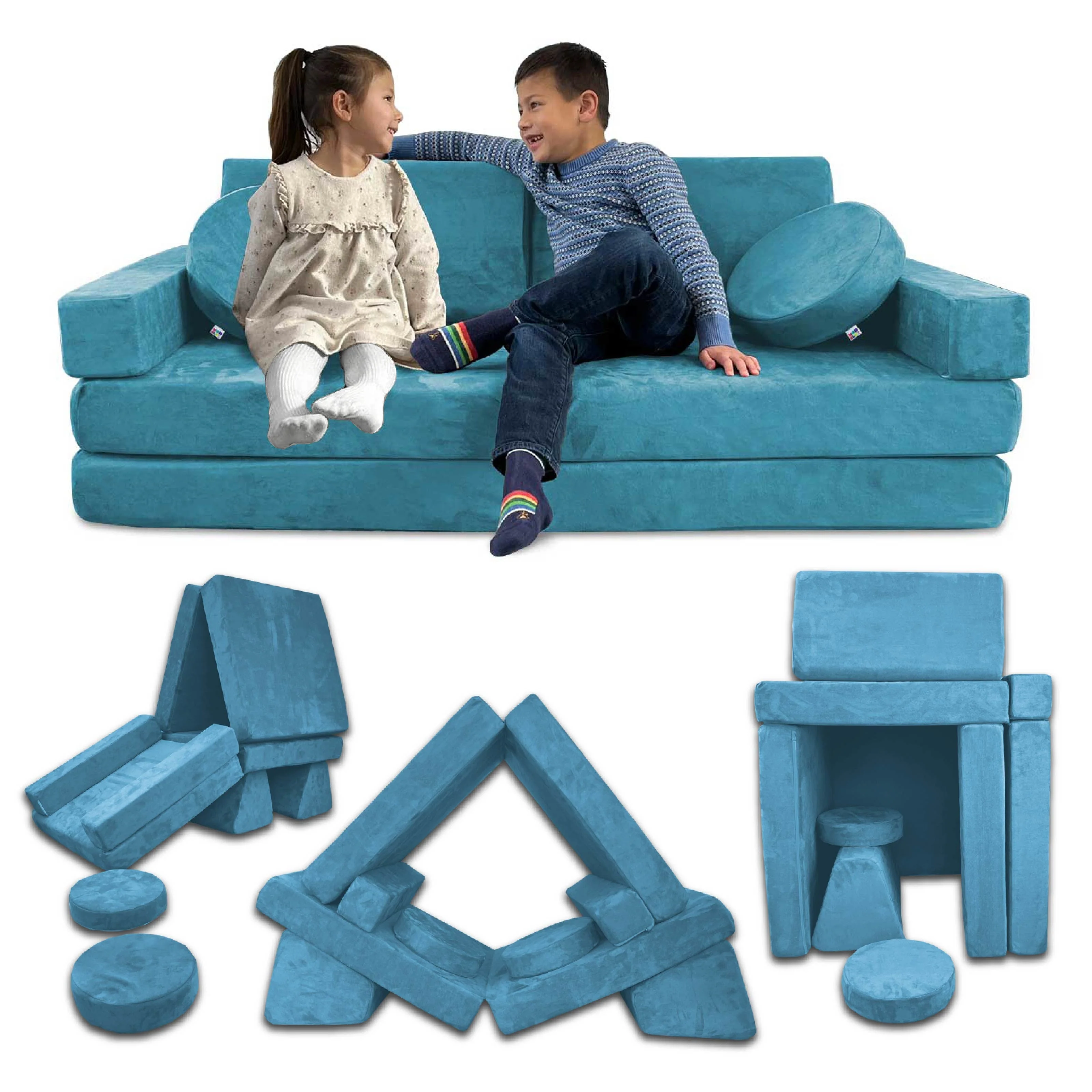 10 Piece Soft Modular Microsuede Foam Kids Play Couch - Image 35