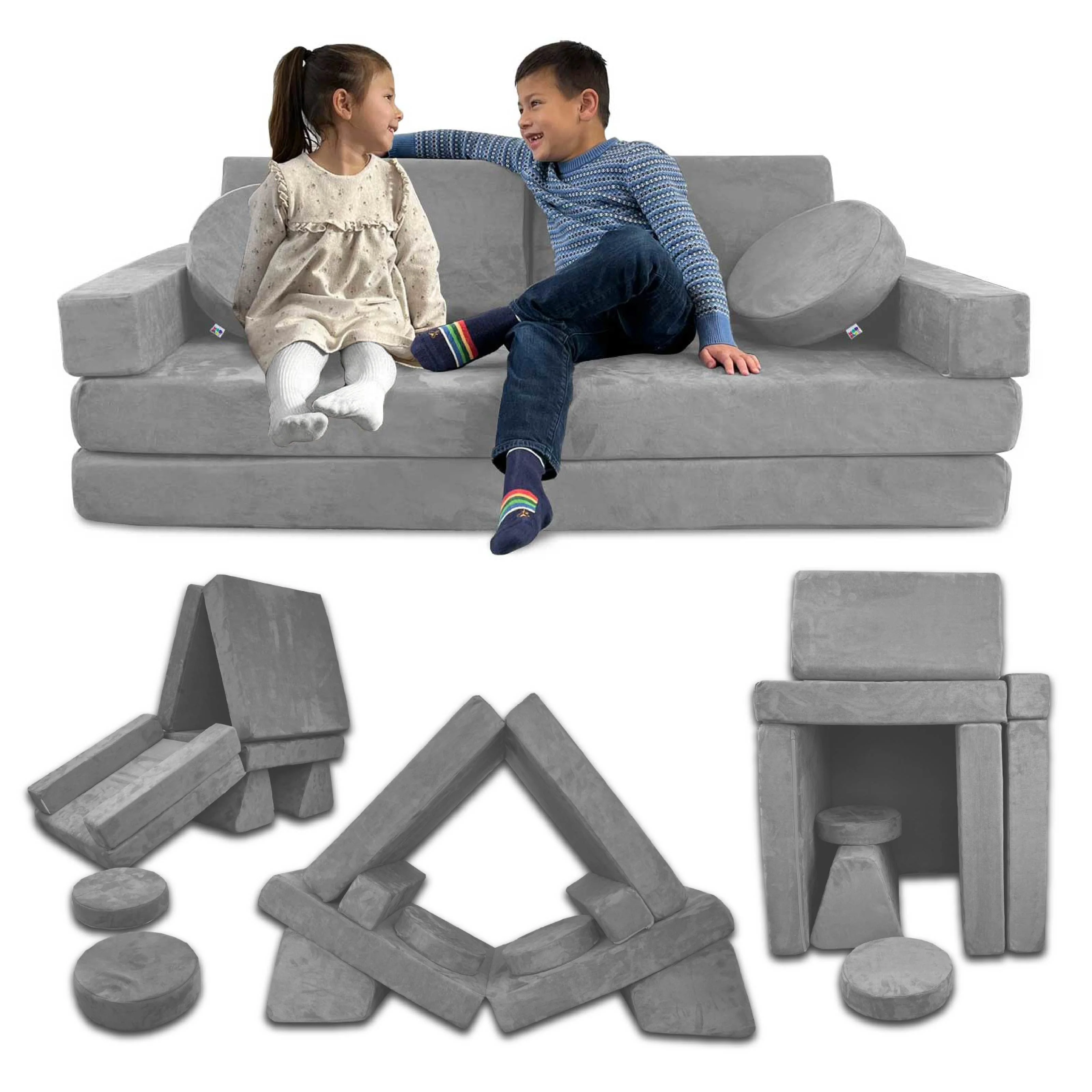10 Piece Soft Modular Microsuede Foam Kids Play Couch - Image 55