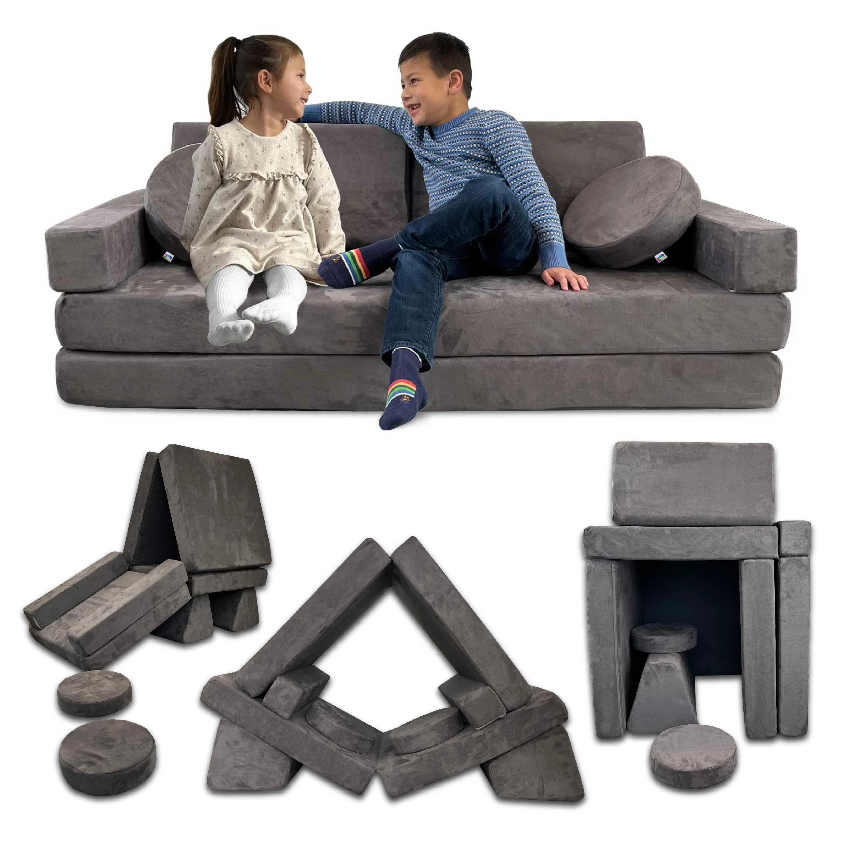 10 Piece Soft Modular Microsuede Foam Kids Play Couch - Image 65